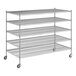 A Regency chrome wire shelving starter unit with wheels and four shelves.