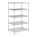 A white wireframe of a Regency chrome stationary shelving unit with four shelves.