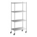 A Regency stainless steel mobile shelving unit with wheels.