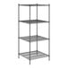 A Regency black wire shelving unit with four shelves.