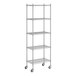 A Regency chrome wire shelving unit with wheels.