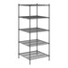 A Regency black wire shelving unit with five shelves.