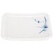 A white rectangular Thunder Group melamine plate with a blue bamboo design.