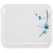 A white rectangular melamine plate with a blue and white bamboo design.