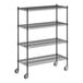 A black wire Regency shelving unit with wheels.