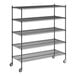 A Regency black wire shelving starter kit with wheels.