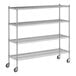 A Regency chrome wire shelving unit with wheels.