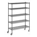 A Regency black wire shelving starter kit with wheels.