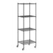 A Regency black wire shelving starter kit with wheels.