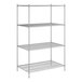 A Regency chrome stationary wire shelving unit with four shelves.