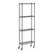 A Regency black wire shelving starter kit with wheels.