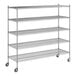 A Regency stainless steel wire shelving unit with wheels and five shelves.