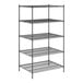 A Regency black wire shelving unit with five shelves.