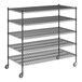 A Regency black wire shelving starter kit with 5 shelves and wheels.