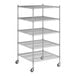 A Regency chrome mobile wire shelving starter kit with 5 shelves on wheels.