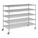 A Regency chrome wire shelving unit with wheels and five shelves.