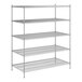 A wireframe of a Regency chrome stationary wire shelving unit with 5 shelves.