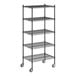 A Regency black wire shelving starter kit with wheels and 5 shelves.