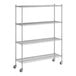 A wireframe of a Regency chrome mobile wire shelving unit with wheels.