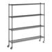 A Regency black wire shelving starter kit with wheels.