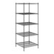 A Regency black wire shelving unit with five shelves.