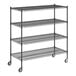 A black metal Regency wire shelving unit with four shelves.