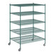 A Regency green wire shelving unit with five shelves.