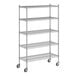 A wireframe of a Regency chrome mobile wire shelving unit with wheels.