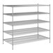 A white wireframe of a Regency metal shelving unit with four shelves.