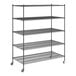 A Regency black wire shelving unit with five shelves.