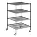 A Regency black wire shelving starter kit with wheels and 4 shelves.