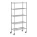 A Regency stainless steel wire shelving unit with five shelves.