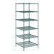 A Regency green wire shelving unit with six shelves.