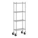 A Regency stainless steel wire mobile shelving starter kit with wheels.