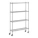 A Regency chrome wire shelving starter kit with wheels.