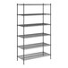 A black metal Regency stationary wire shelving unit with six shelves.