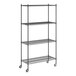 A Regency black wire shelving starter kit with wheels.