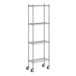 A Regency stainless steel wire shelving unit with wheels.