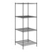 A Regency black metal wire shelving unit with 4 shelves.