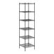 A black metal Regency wire shelving unit with six shelves.