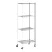 A Regency chrome mobile wire shelving starter kit with wheels and 4 shelves.