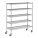 A Regency chrome wire shelving unit with wheels.