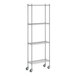 A Regency chrome wire shelving unit with wheels.