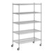 A Regency stainless steel wire shelving unit with five shelves.