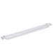 A clear plastic shelf divider with white clips.