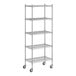 A Regency chrome wire shelving unit with wheels.