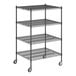 A Regency black wire shelving starter kit with wheels and 4 shelves.