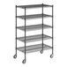 A Regency black wire shelving starter kit with wheels and 5 shelves.