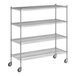 A Regency chrome wire shelving unit with wheels.