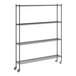 A Regency black wire shelving starter kit with wheels.